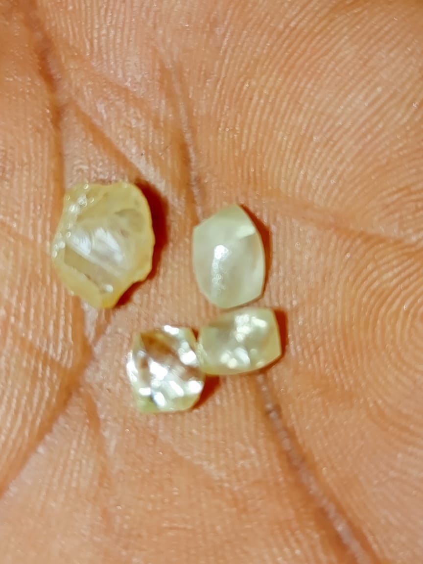 Diamants bruts en main